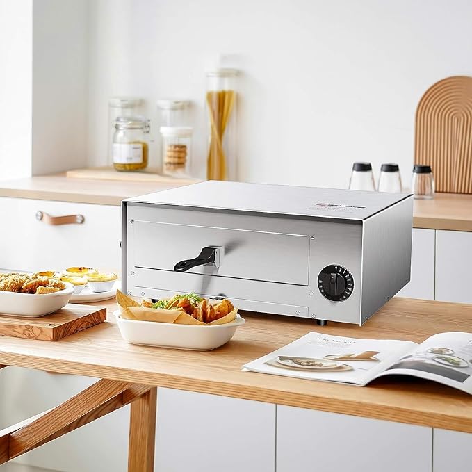 GOFLAME 1450W Electric Pizza Oven, 12 Inch Stainless Steel Pizza Oven Countertop with Insulated Handle & Removable Tray, Commercial Pizza Maker for Restaurant Home Party