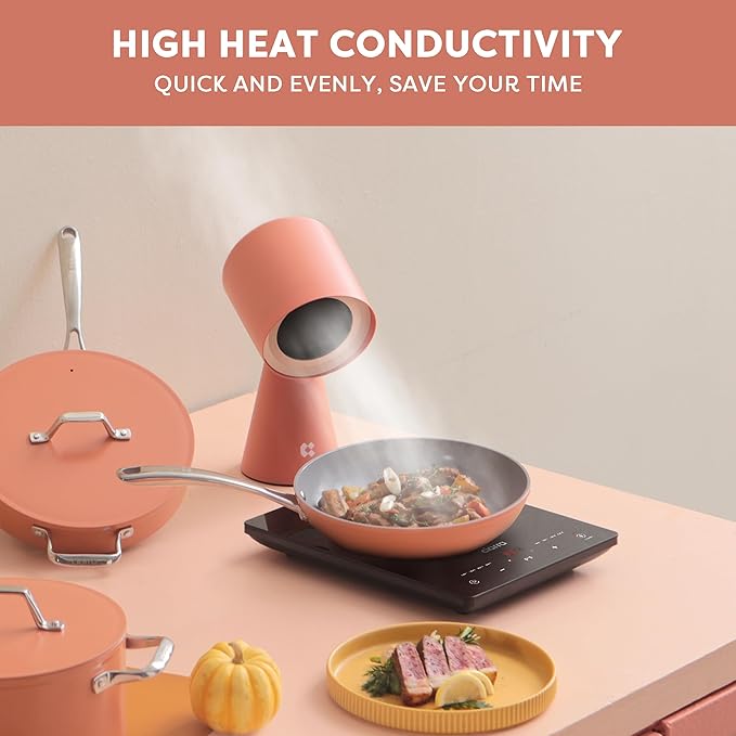 CIARRA Nonstick Ceramic Frying Pan, Non Toxic, PTFE & PFOA Free, Oven Safe & Compatible with All Stovetops, 10.2 Inches, Orange