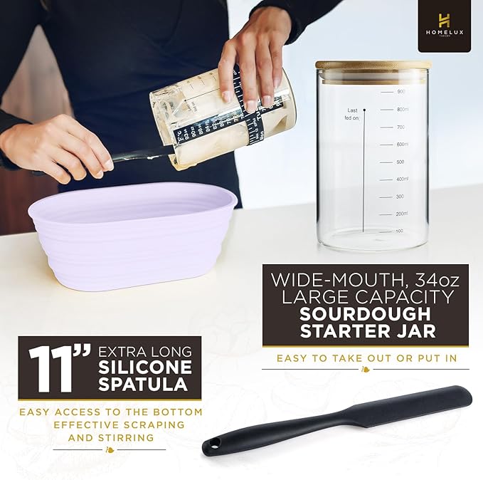 Sourdough Starter Kit, 14pcs Bread Making Kit & Sourdough Bread Baking Supplies Kit, Banneton Basket Kit for Sourdough Proofing with Bread Baking bowl for Artisan Breads (Purple) by HOMELUX THEORY