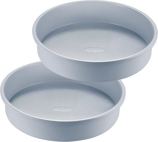 HONGBAKE 9 Inch Round Cake Pan Set of 2, Nonstick Ceramic Coating Cake Molds with Diamond Texture, Aluminized Steel Cake Pans Sets for Baking & Cheesecake, Heavy Duty & Non-Toxic (Gray, 2PCS)