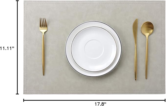 Waterproof PU Placemats,Set of 8, Faux Leather Dining Table Mat, Easy to Wipe Off Scrub Vinyl Mat, Heat & Stain Resistant for Office Conference Table, Home Decor G Parchment White