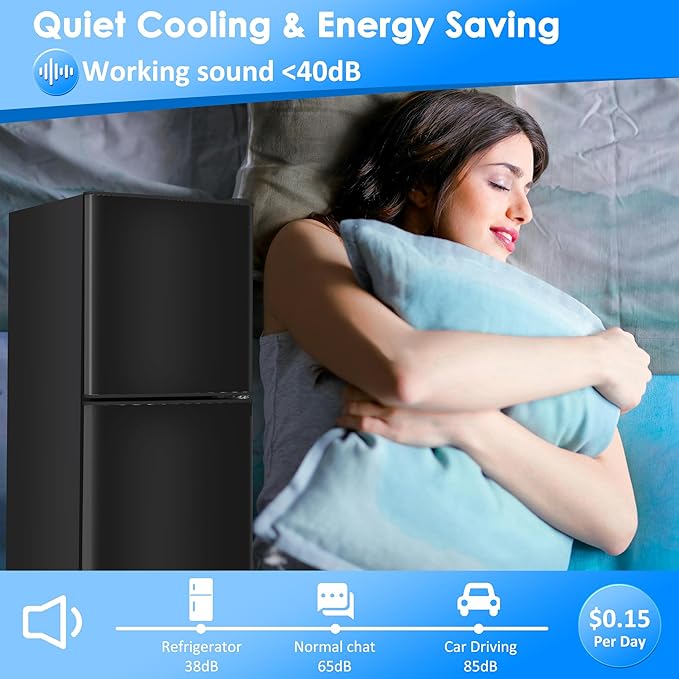 Compact Refrigerator with Freezer 4.2 Cu. Ft. 2-Door Dorm Fridge with Adjustable 7-Level Thermostat, Small Refrigerator with Freezer for Home, RV, College Dorm, Apartment, Office, Black