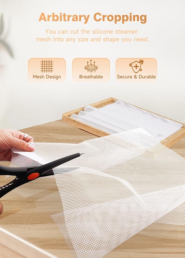 SUCISENI 6 Pack Silicone Dehydrator Sheets (14 x 21 Inch) Premium Non-Stick Silicone Mesh Mat for Fruit Food Dehydrator Reusable Dehydrated Tray Liners for Fruits Meat Vegetables Herbs