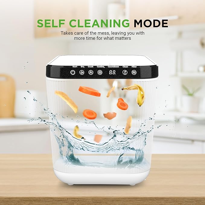 Nutrichef 3L Electric Kitchen Composter - Compost’s Organic Material & Food Scraps | Countertop Automatic Compost Bin | Dry, Crush, & Cooling Functions | Perfect for Kitchens & Apartments | White