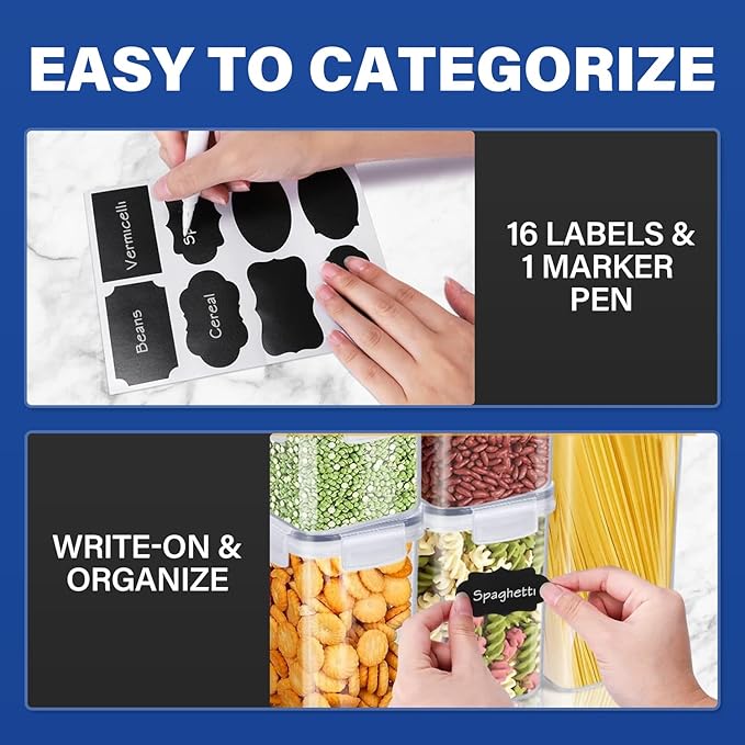 14 Pack Food Storage Container Set, Leak Proof Pantry Storage, BPA-Free Cereal Storage Containers Organizer for Kitchen Organization with Labels & Pen