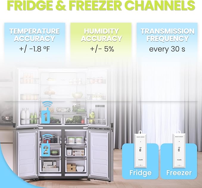 Wireless Freezer Thermometer with Alarm Refrigerator Thermometer, Fridge Freezer Alarm Thermometer Digital with 3 Adjustable Backlight and 330FT Remote Range for Kitchen Home Restaurant