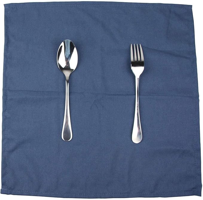Solid Color Polyester Linen Blended Thin Dinner Cloth Napkins - Set of 12 (40 x 40 cm) - for Events & Home Use (Aegean)