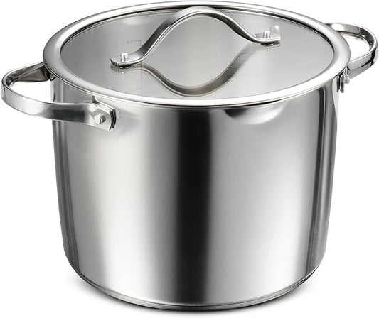 Tramontina Tempo Tri-Ply Base Stainless Steel 8-Quart Stock Pot with Glass Lid, Induction-Ready Pasta Pot, Oven-Safe, Dishwasher-Safe