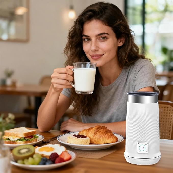 Wowteam Milk Frother, 4-in-1 Electric Milk Steamer with Warm and Cold Foam Maker, Milk Heater and Warmer Hot & Cold Milk Foamer Maker for Latte Coffee Chocolate