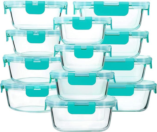 24-Piece Glass Food Storage Containers with Locking Lids,Glass Meal Prep Containers Set - Airtight Lunch Containers, Microwave, Oven, Freezer and Dishwasher,Green