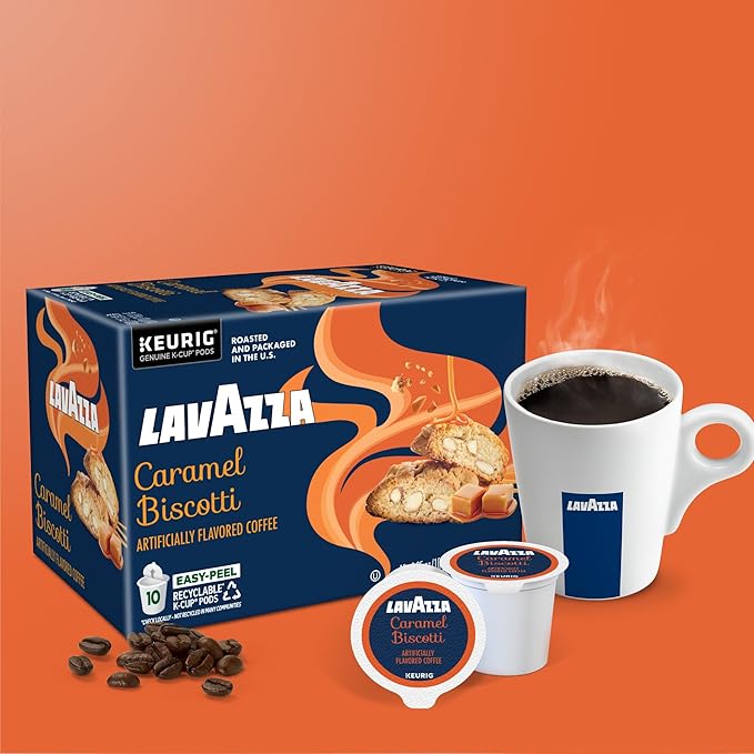 Lavazza Caramel Biscotti Coffee, Single Serve Keurig K-Cup Pods, Flavored Coffee, 60-Count Box (6 Packs of 10)