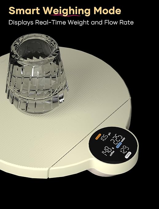 Cocinare Balance Lite Smart Coffee Scale with Timer, 3kg/0.1g Precision Digital Scale for Pour-Over, Espresso & Drip, 3 Brewing Modes (Assist, Weigh, Competition), Adjustable Ratios & Flow Rate, White