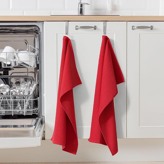 Homaxy Premium Kitchen Towels (18"x 28", 8 Pack), Large 100% Cotton Kitchen Hand Towels, Ultra Absorbent Ribbed Terry Tea Towels Set with Hanging Loop, Red