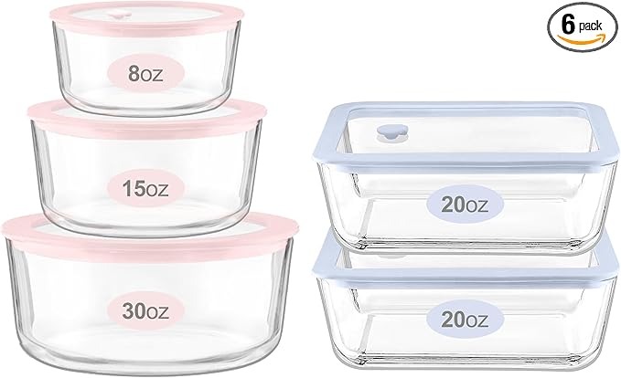 Urban Green glass storage containers with lids (Blue&Pink-5RS)