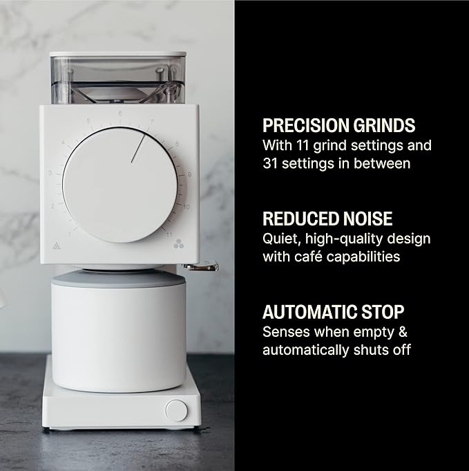 Fellow Gen 2 Ode Burr Coffee Grinder Electric with 31 Settings for Drip, French Press & Cold Brew - Small Footprint Electric Grinder - Matte White