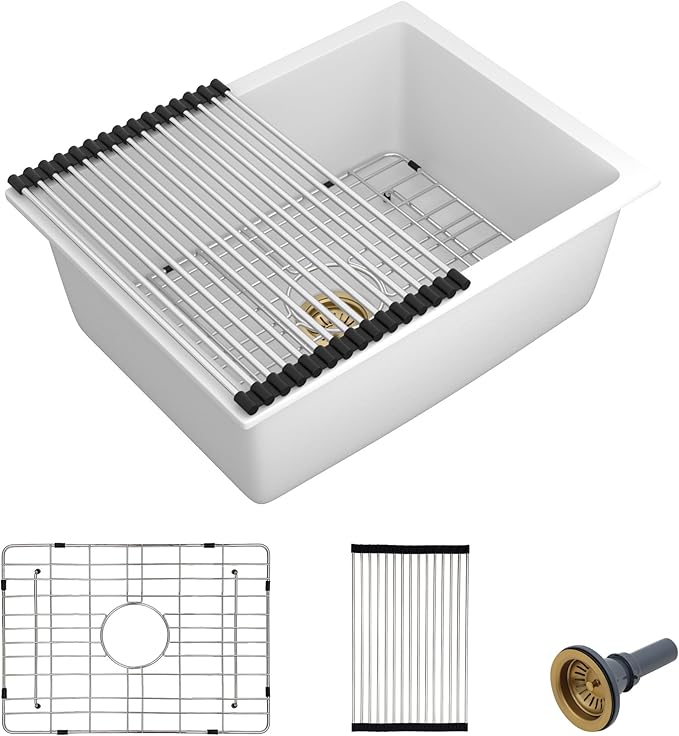 22"x17" Undermount Wet Bar Sink - White Granite Composite Quartz Classic Single Bowl Under Counter Small Kitchen Bar Prep RV Sink Basin