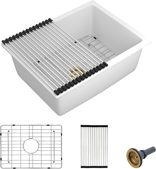 22"x17" Undermount Wet Bar Sink - White Granite Composite Quartz Classic Single Bowl Under Counter Small Kitchen Bar Prep RV Sink Basin