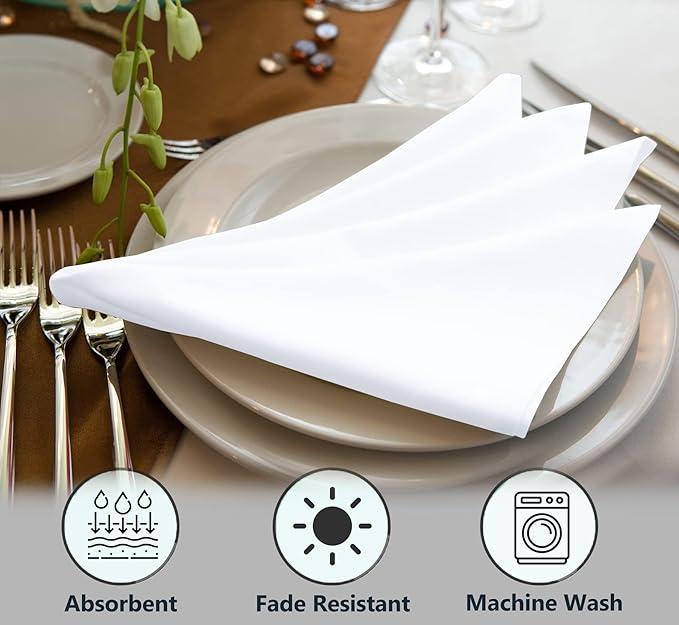 Ruvanti Cloth Napkins Set of 4, 18x18 Inches Napkins Cloth Washable, Soft, Durable, Absorbent, Cotton Blend. Table Dinner Napkins Cloth for Hotel, Lunch, Restaurant, Wedding Parties - White