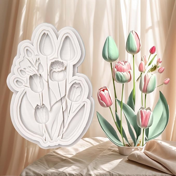 (Four-piece set) Rose and leaves, multiple floral designs, tulips, a string of fruits, DIY silicone molds, cake chocolate molds wedding cake decoration tools, soft candy cake molds