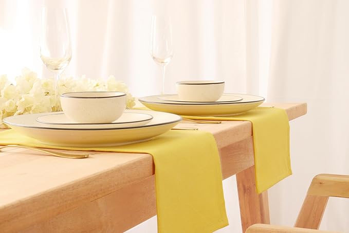PurpleEssences Set of 12 Cloth Dinner Napkins 100% Cotton 18x18 Inch - Soft Durable Washable - Ideal for Farmhouse Party Christmas Holiday Winter - Perfect Everyday Use Table Linen - Yellow