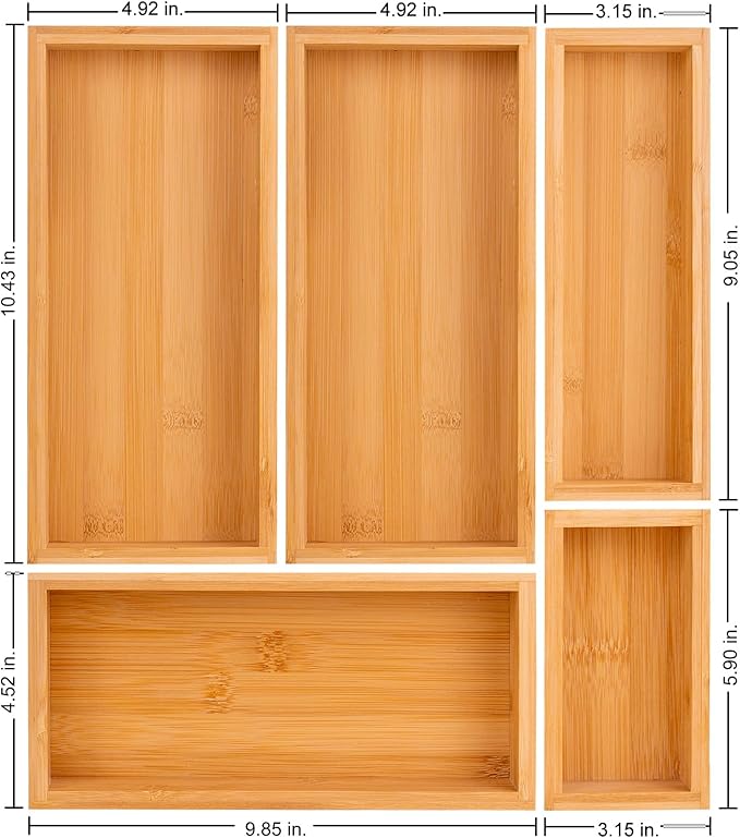 bamboo drawer organizer Set,expandable drawer dividers,wooden storage organizers,drawer organizers for kitchen, bathroom,flatware,Tea Bag Organizer (2 X 5PCS Natural)