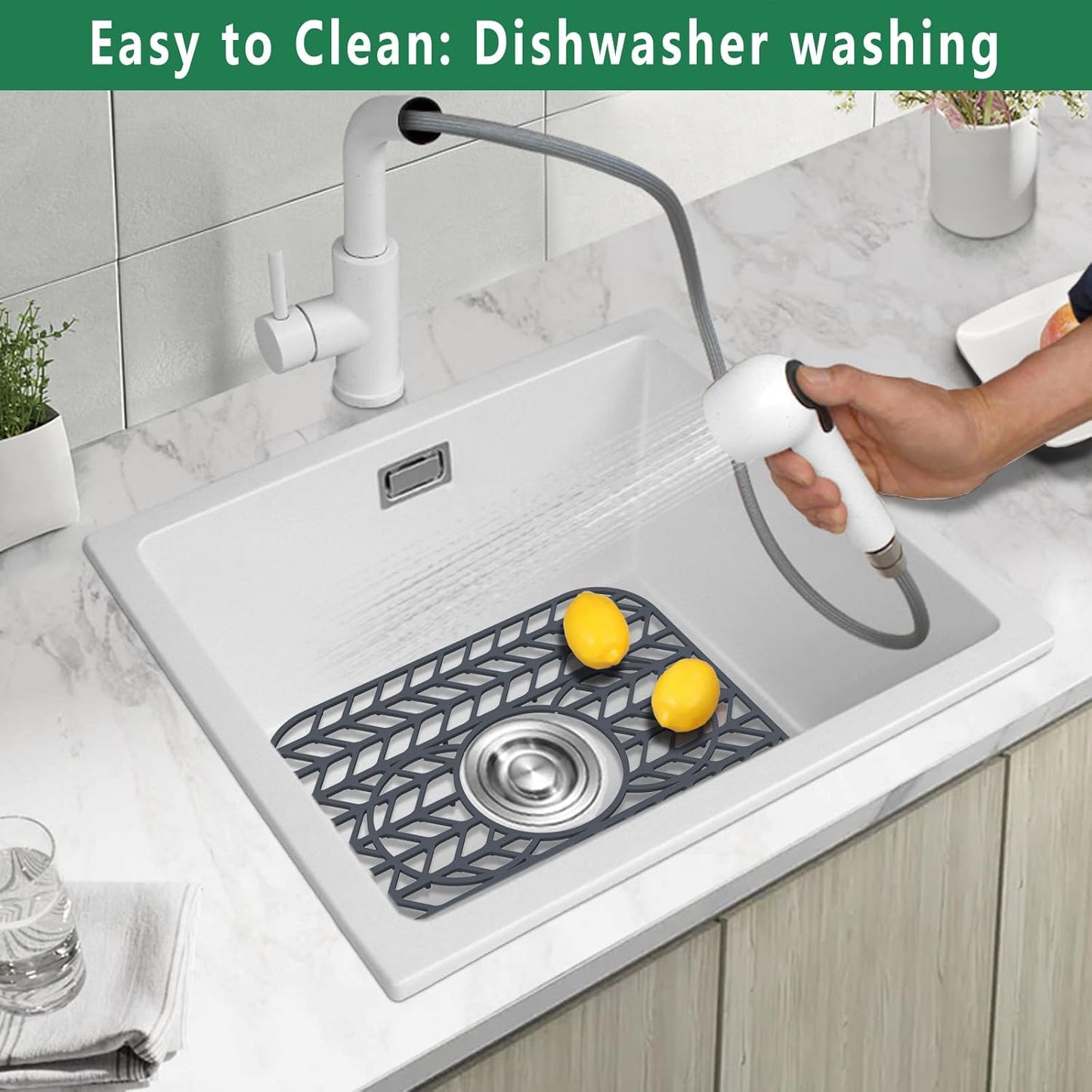 GUUKIN Sink Protectors for Kitchen sink, 13 5/8" x 11 5/8" Folding Non-slip Silicone Sink Mat Grid for Bottom of Farmhouse Stainless Steel Porcelain with 3 Reserved Holes Pack of 2