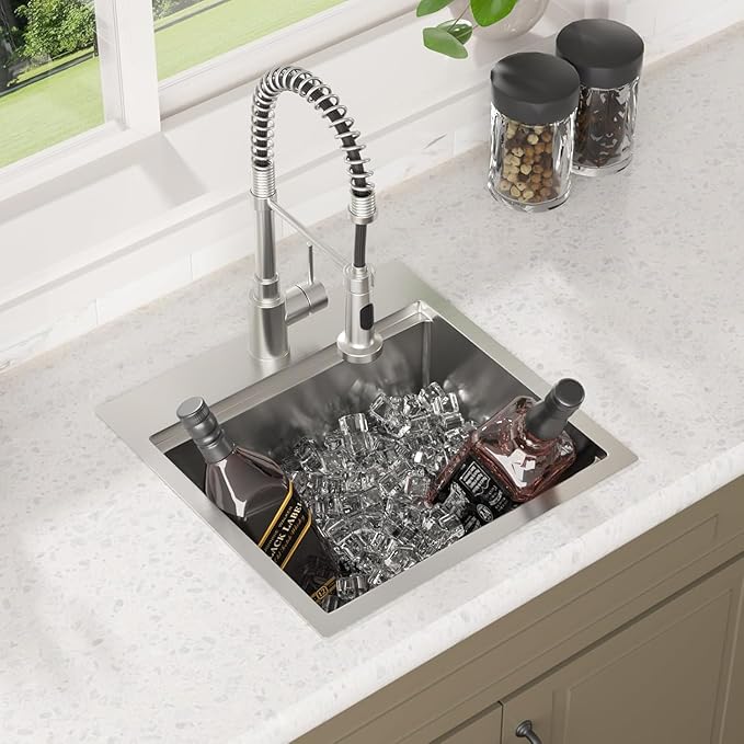 Lordear 21x20x10 Inch Drop in Kitchen Bar Sink - 16 Gauge Stainless Steel Single Bowl Workstation, Topmount Over Counter, for Wet Bar/Prep/Small Kitchen with Cutting Board