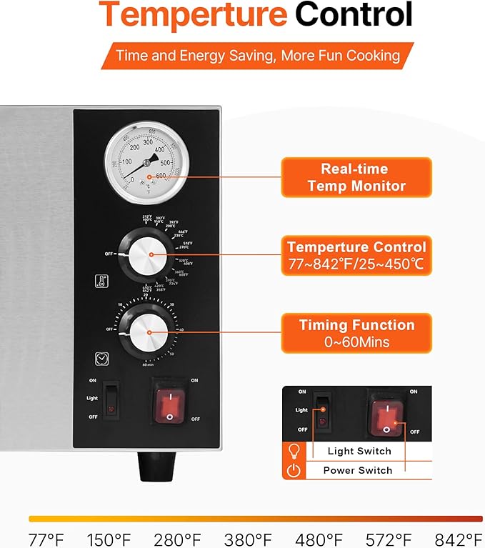 VEVOR Electric Pizza Oven, 18-Inch Commercial Pizza Ovens, 842°F Max Temp, 1740W Large Pizza Oven Countertop with Temp & Time Control, Built in Thermometer Indoor Pizza Maker for Restaurant Home Use