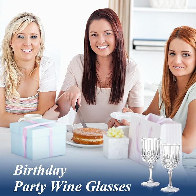 XUWAIDSGN 48 Pcs 7oz Plastic Vintage Wine Glasses Drinking Glasses Unbreakable Wedding Glassware Crystal Water Goblets Reusable Drinkware Vintage Champagne Flutes (48, Clear)