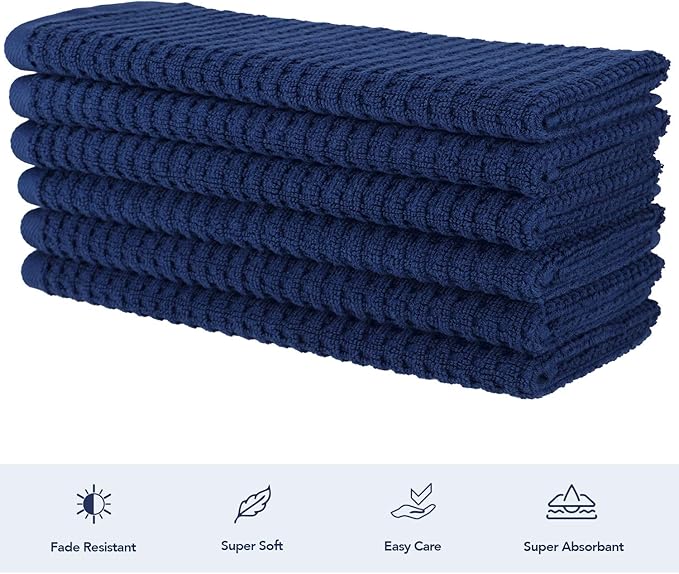 CRAFTSWORTH Kitchen Towels, 15 x 26 Inches, Pack of 6, 400 GSM, 100% Ring Spun Cotton, Solid Navy Dish Towels Super Soft and Absorbent, Tea Towels and Bar Towels