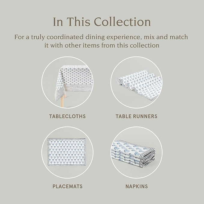 over&back Hand-Screened Tablecloth - Dining Table Cover - Each Tablecloth is Unique - 100% Cotton - Machine Washable - Kitchen and Home Decor - Blue Flower - 70x108