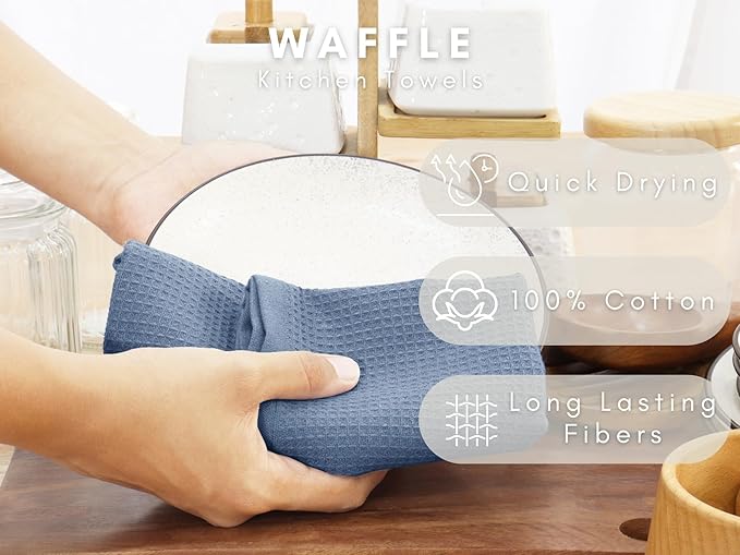 PurpleEssences Waffle Weave Kitchen Towel, 100% Cotton, 15x25 Inch, with Hanging Loop Ultra Soft Absorbent Quick Drying Dish Cloth, Tea and Hand Towels, 6 Pack - Christmas Holiday Winter - Smoky Grey
