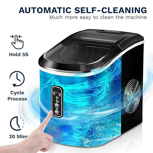 Euhomy Ice Maker Countertop, 26 lbs/24H, 9 Cubes Ready in 6 Mins, Self-Cleaning, Compact Potable Ice Maker with Ice Scoop and Basket for Home/Kitchen/Office.(Black)
