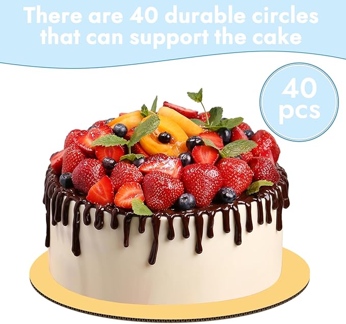 JCD 40 Pcs Gold Color Cakeboards, Cake Boards 6 inch Round, Food-Graded Cardboard Cake Rounds Cake Base, Waterproof and Oil-Proof Cake Boards for Cake DIY, Dessert (Gold, 6inch/40Pcs)