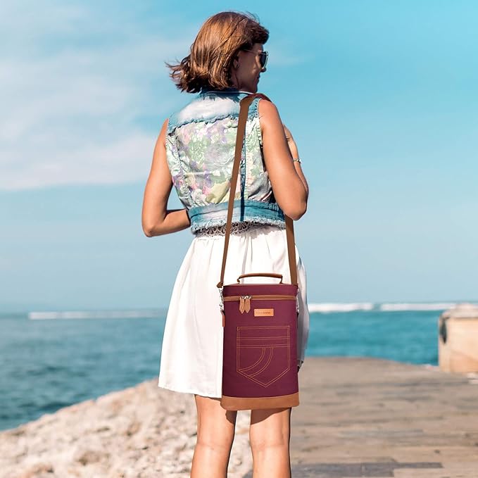 Tirrinia 2 Bottle Wine Gift Tote Carrier - Leakproof & Insulated Padded Versatile Wine Cooler Bag for Travel, BYOB Restaurant, Wine Tasting, Party, Dinner, Gift for Wine Lovers, Red