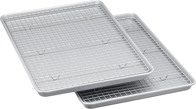 Amazon Basics Ceramic Nonstick Baking Sheets & Cooling Rack Set, Non-Toxic, Half Sheet Size, 2-Pack, Gray
