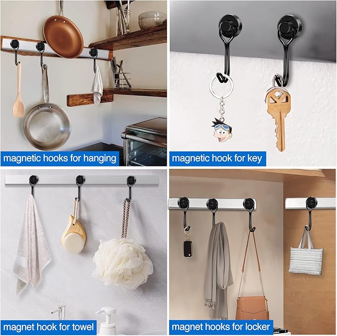 LOVIMAG Hooks, 30lbs+ Magnetic Magnet Hook 2025 Cruise Cabin Ship Essentials Heavy Duty Strong Refrigerator Fridge Hanging for Classroom Beach Vacation Kitchen Grills Home Mug Hanger (6 Pack)