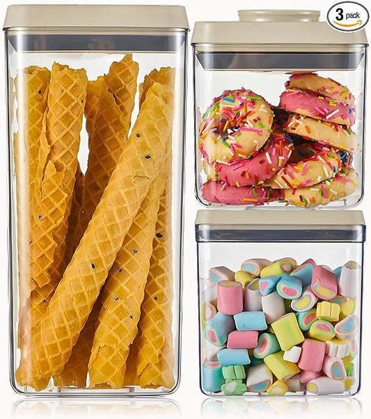 Airtight Food Storage Containers with Pop Top Lids, 3 Pcs BPA Free Plastic Dry Food Canisters for Kitchen Pantry Organization Cereal Flour and Sugar, 2qt+0.9qt*2