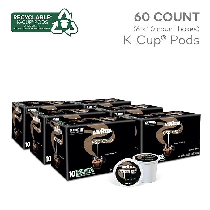 Lavazza Espresso, Single-Serve Keurig K-Cup Pods, Medium Roast Coffee, 60-Count Box (6 Packs of 10)