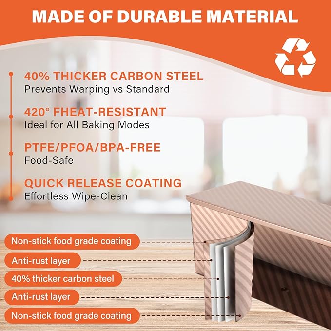 Pullman Loaf Pan with Lid 13x4 Inch, 2.2lb Dough Capacity for Homemade Bread, Non-stick Corrugated Carbon Steel Bread Toast Box with Cover for Bakeware, Sandwich & Toast Oven Baking, Gold