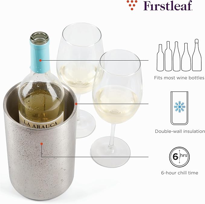 Stainless Steel Wine Chiller a Double-Insulated Iceless Bottle Cooler for Wine & Champagne, Keeps Bottles Cold up to 6 Hours, Portable, Fits Most Bottle Sizes, Wine Accessory Gift
