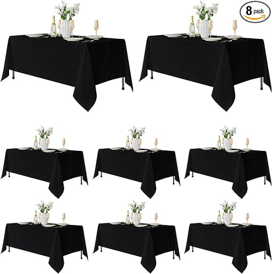 Fitable 8 Pack Rectangle Tablecloths: Stain Resistant Wrinkle Free Fabric Table Clothes, Washable Reusable Polyester Table Covers for Wedding Party Birthday Banquet Reception(Black, 60x102 Inch)