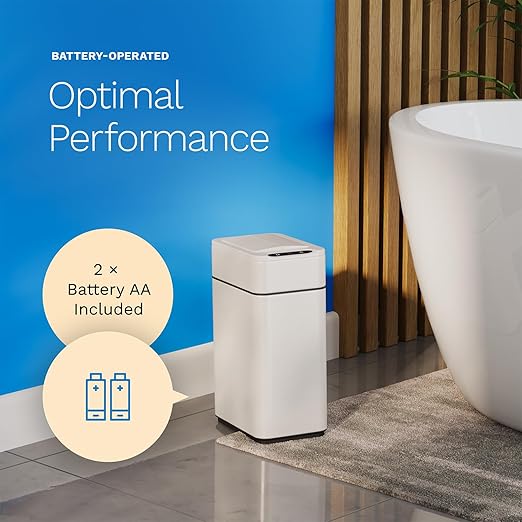 hOmeLabs 2.4 Gallon Touchless Sensor Trash Can, Automatic Retractable Butterfly Lid, Batteries Included, Space-Efficient, Easy Clean, Battery-Powered