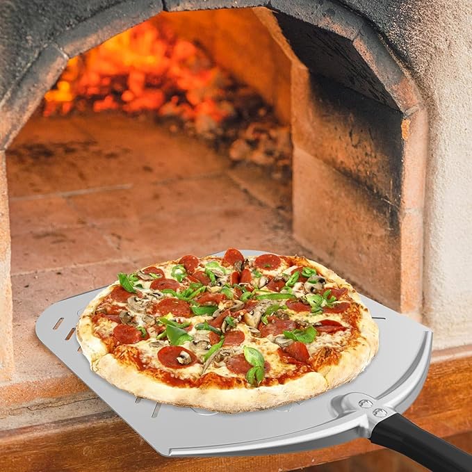 Aluminum Perforated Pizza Peel, Professional 12 x 14 Inch Pizza Spatula Turning Shovel for Baking Bread & Pie, Pizza Paddle for Oven and Grill