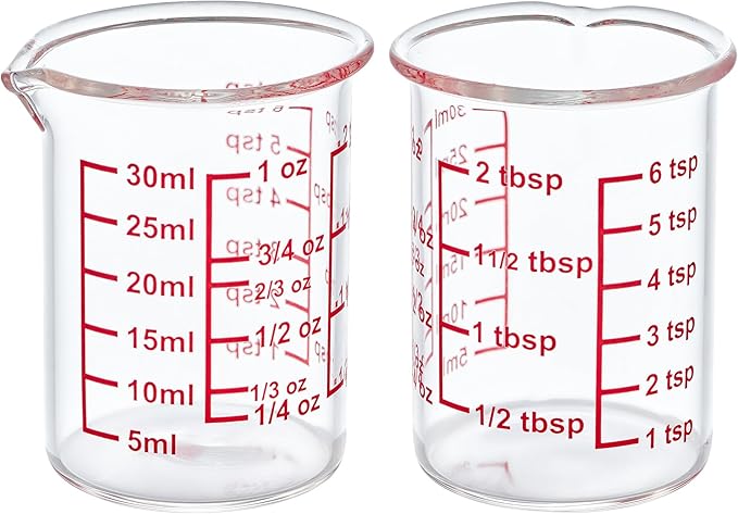 High Borosilicate Glass Measuring Cup with V-Shaped Spout, 30ml (1oz) | Pack of 2 – Precision Glass Measuring Cup for Kitchen & Bar
