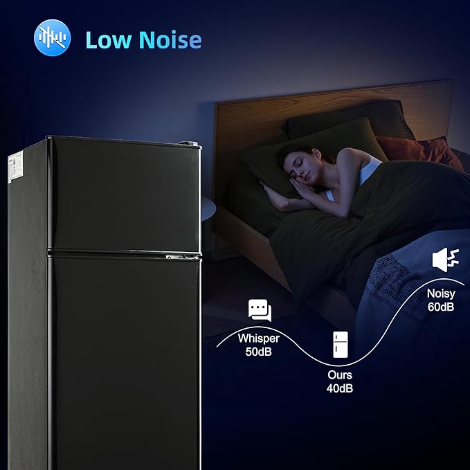 3.2 Cu. Ft. Mini Fridge with Freezer, Compact Refrigerator with Adjustable 7-Level Thermostat, Dorm Fridge for Kichen, RV, Office, Apartment, Black