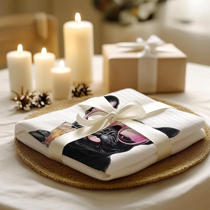 Cabana Bro Funny Cocktail Black French Bulldog Kitchen Towels, Gifts for French Bulldog Lovers, Frenchie Gifts Dish Tea Hand Towels for Kitchen Bar Cart Decor, Bar Towel for Bartender, 16x24 Inches