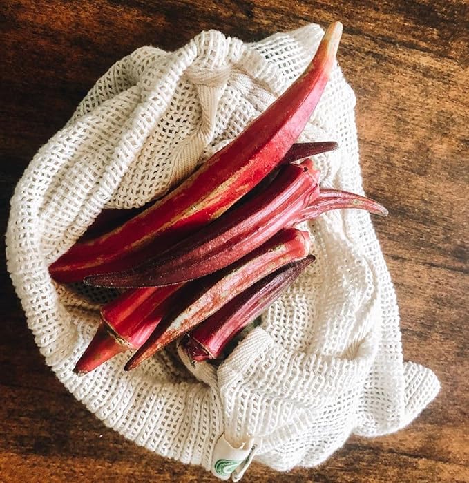 Reusable Mesh Produce Bags made from 100% Organic Cotton - 12"x10", Perfect Reusable Net Vegetable Bags - Washable Fruit, Vegetable & Produce Sacks (3 Medium)