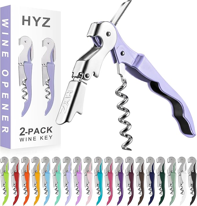 HYZ 2-Pack Wine Opener Waiter Corkscrew, Professional Wine Key for Servers, Bartender with Foil Cutter, Manual Wine Bottle Opener Double Hinged (Lavender)