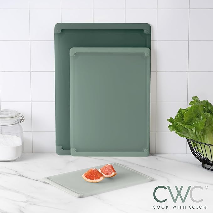 COOK WITH COLOR Extra Large Cutting Board Set, Jumbo-Sized Boards with Rubber Border for Enhanced Cooking Experience, 3-Piece, Dark Sage